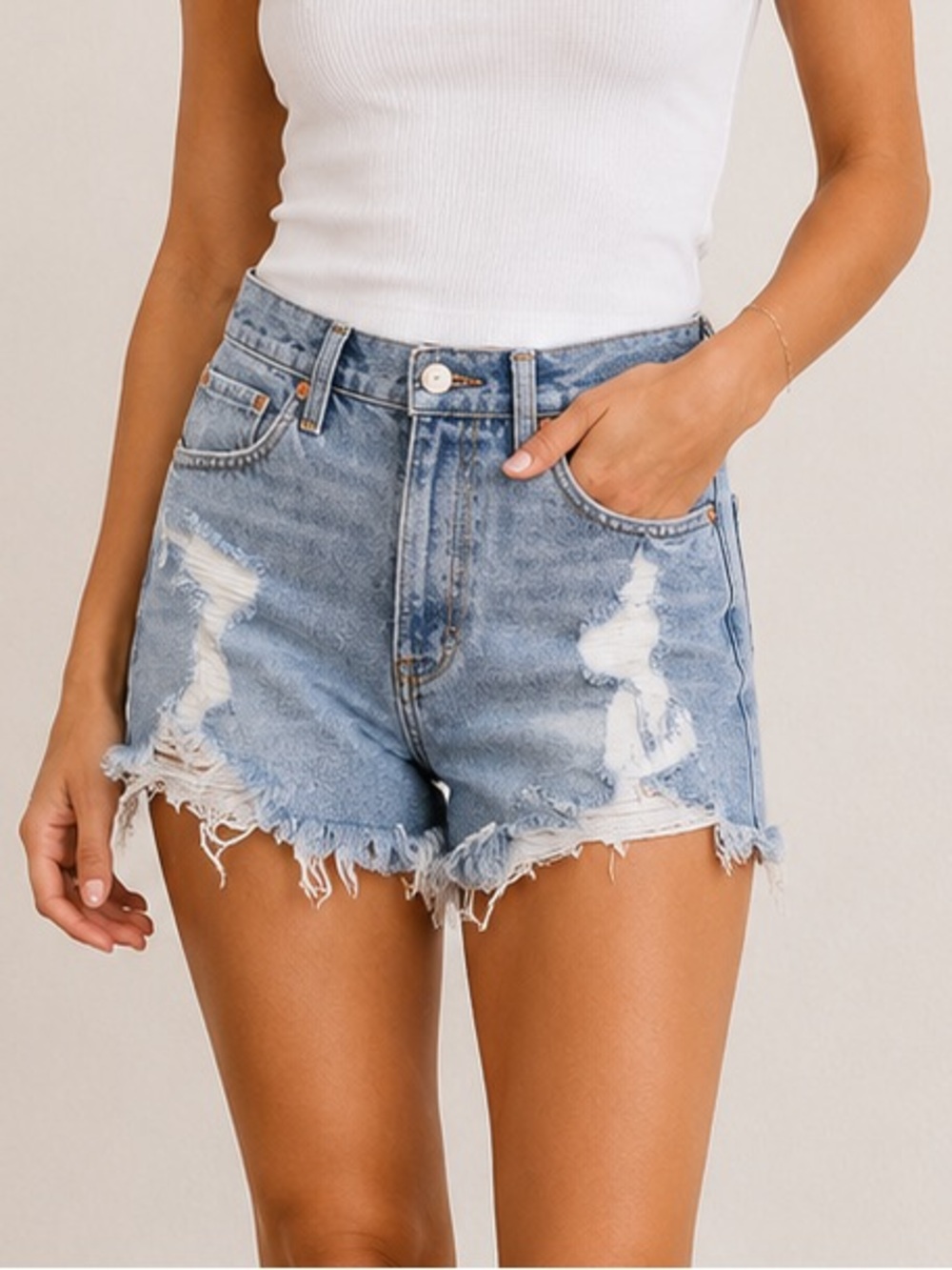 Abercrombie & Fitch High Rise Mom Shorts Light Wash Distressed Denim Size 28 6